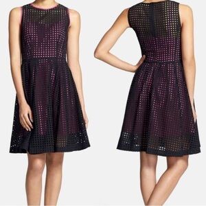 Halogen Black and Pink Eyelet Mini Dress